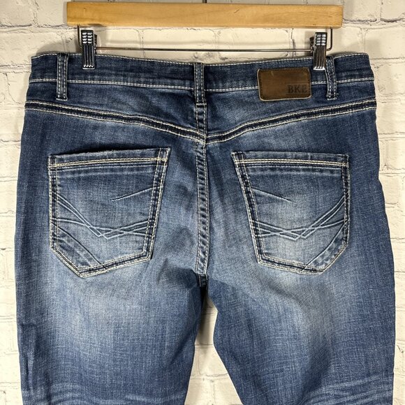 BKE Jeans Mens 36S Nolan Straight Leg Whiskered Stretch Buckle Thick Stitching - Picture 6 of 12